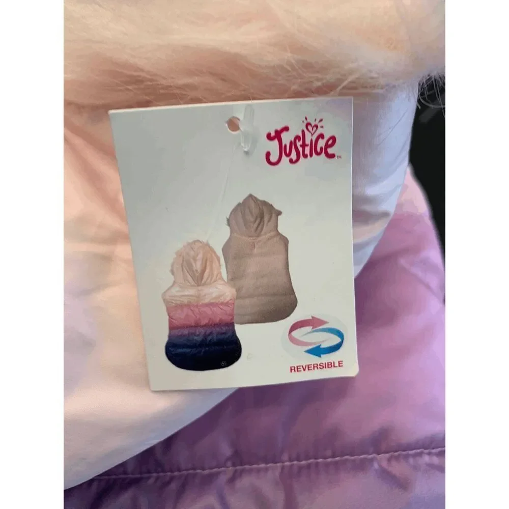 Justice Pet Dog's Faux Fur Hooded Ombre Puffer Jacket Size S NWT